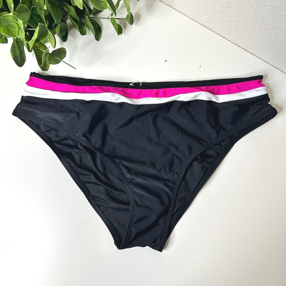 Cupshe NWT XL Black Pink White‎ Stripe High Waist Bikini Bottoms Bathing Suit